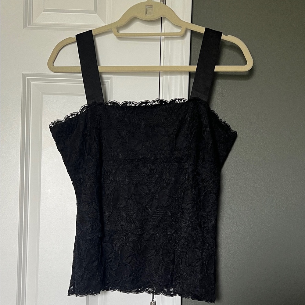 Vintage Coldwater Creek Black Lace Cami Top Women’s M – Floral Overlay